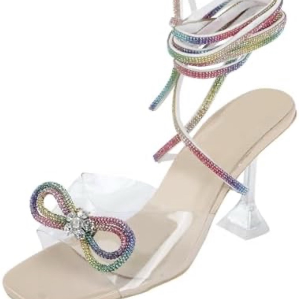 Colorful Strappy Heels with Rhinestone Detail